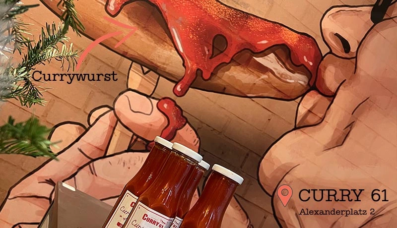 Probando el Currywurst en Curry61 de Alexanderplatz