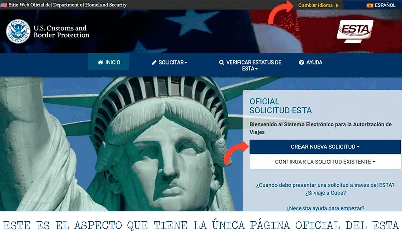 Primer paso del Formulario ESTA de Estados Unidos