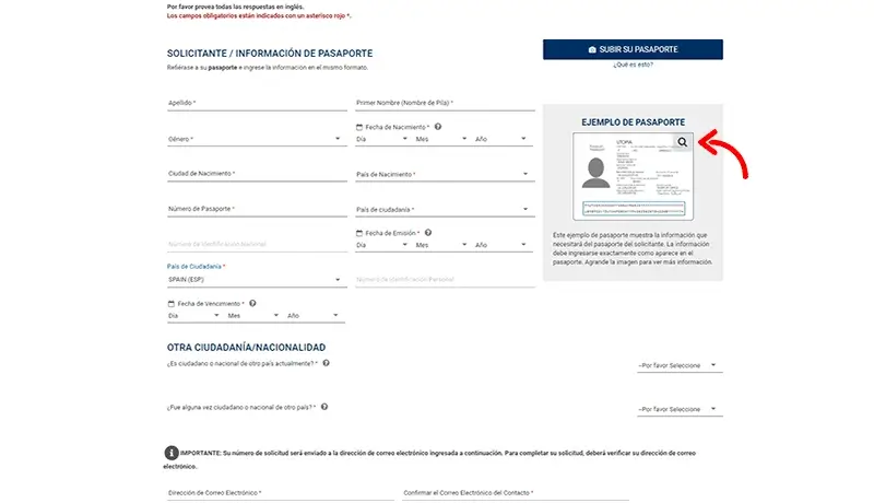 Tercer paso del Formulario ESTA de USA