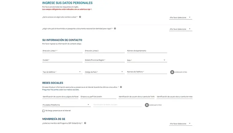 Cuarto paso del Formulario ESTA de EEUU