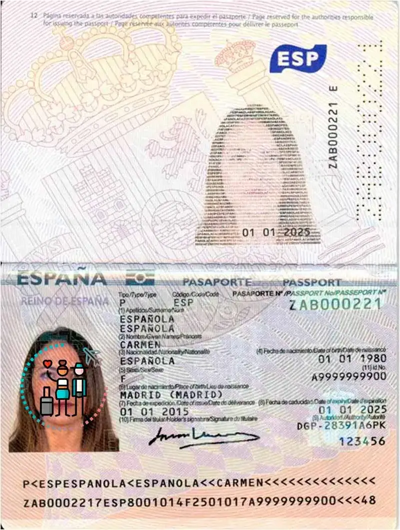 Página biográfica del pasaporte español para rellenar el ESTA de Estados Unidos