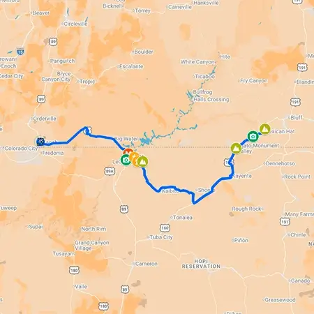 Ver mapa de la etapa 8 de la Ruta 66