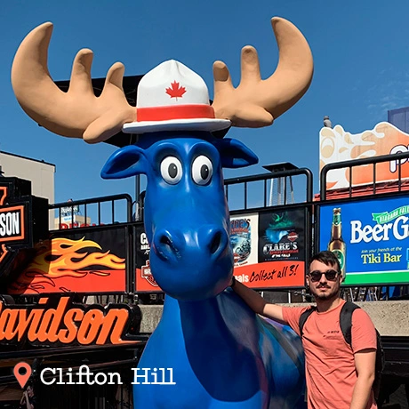 Alce de peluche en un puesto de recuerdos en Clifton Hill, Canadá