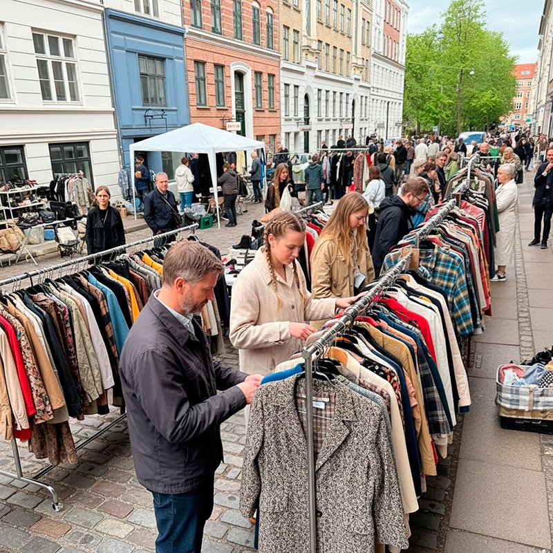 Ambiente del mercadillo navideño en la calle Jægersborggade, en el barrio de Nørrebro, Copenhague.