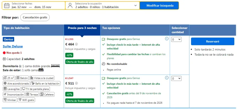 Suite Deluxe en Roma con las etiquetas Genius y Oferta de finales de año, descuento del 67% y precio de 464 euros en lugar de 1.396 por 3 noches