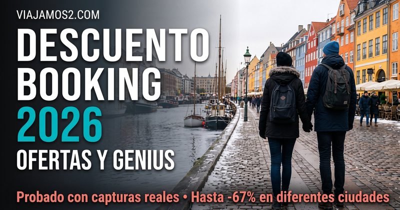 Descuento Booking 2026: ofertas y Genius probados con capturas reales, con descuentos de hasta el 67% en varias ciudades