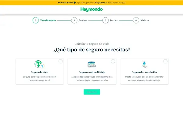 Paso 2: Elegir el tipo de seguro de viaje