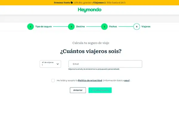 Paso 5: Número de viajeros y email