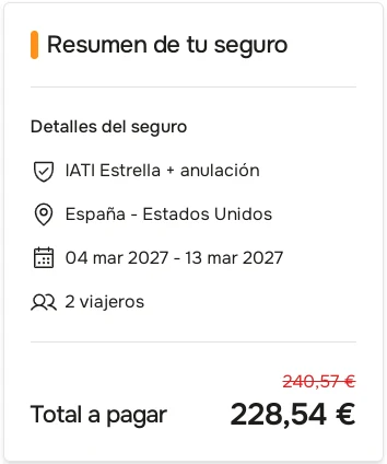 Resumen de IATI con el Estrella más anulación para dos personas: total a pagar de 240,57 euros tachado a 228,54 euros