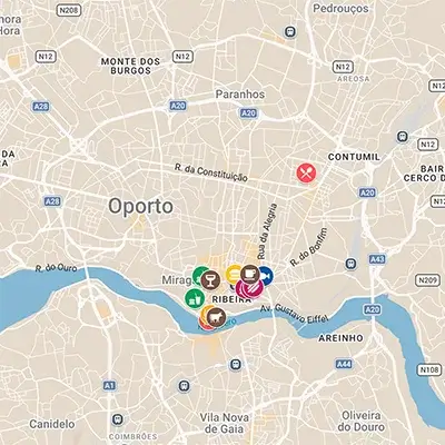 Mapa de restaurantes recomendados en Oporto
