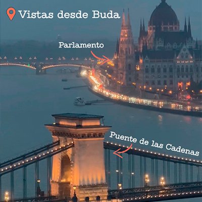 Vistas Nocturnas del Parlamento, el Puente de las Cadenas y el Danubio desde Buda