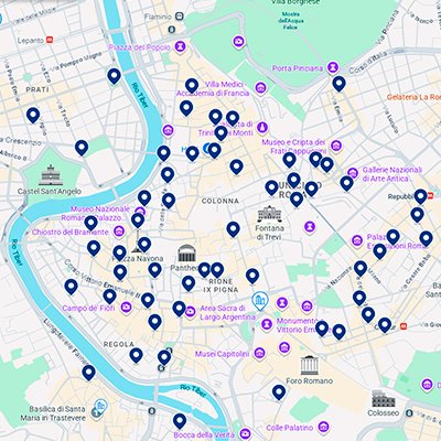 Mapa de todos los hoteles y apartamentos en Roma