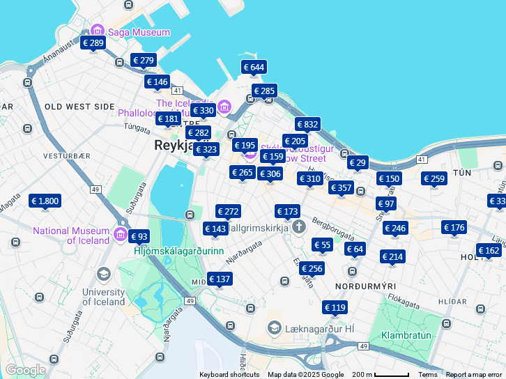 Oferta de hoteles en el mapa de Reykjavik o Reikiavik, capital de Islandia